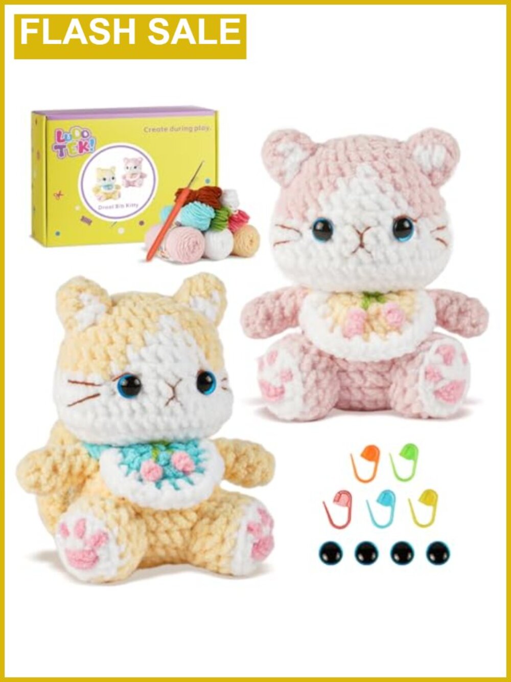 Crochet Kit for Beginners Cute Cat Animal Amigurumi Set with Hooks Yarn Stuffing